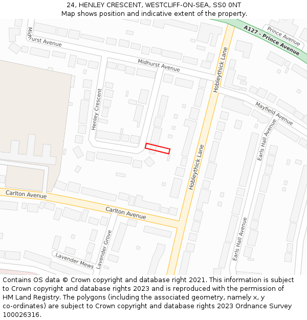 24, HENLEY CRESCENT, WESTCLIFF-ON-SEA, SS0 0NT: Location map and indicative extent of plot