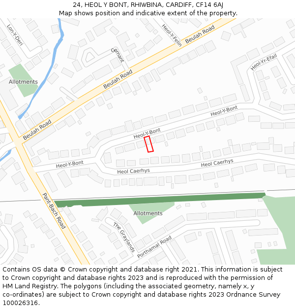 24, HEOL Y BONT, RHIWBINA, CARDIFF, CF14 6AJ: Location map and indicative extent of plot