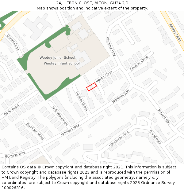 24, HERON CLOSE, ALTON, GU34 2JD: Location map and indicative extent of plot