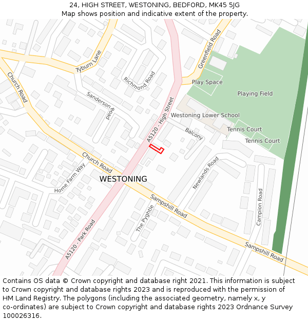 24, HIGH STREET, WESTONING, BEDFORD, MK45 5JG: Location map and indicative extent of plot