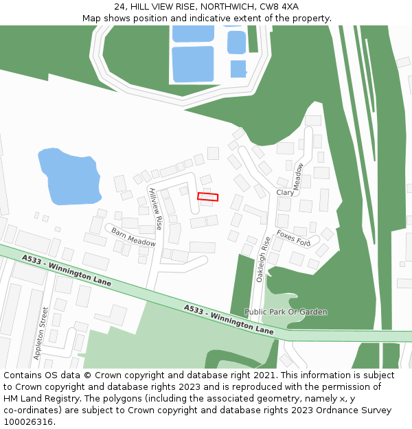 24, HILL VIEW RISE, NORTHWICH, CW8 4XA: Location map and indicative extent of plot