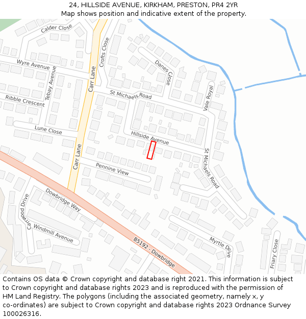 24, HILLSIDE AVENUE, KIRKHAM, PRESTON, PR4 2YR: Location map and indicative extent of plot