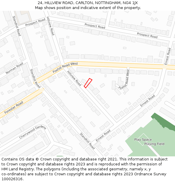 24, HILLVIEW ROAD, CARLTON, NOTTINGHAM, NG4 1JX: Location map and indicative extent of plot