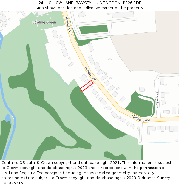 24, HOLLOW LANE, RAMSEY, HUNTINGDON, PE26 1DE: Location map and indicative extent of plot