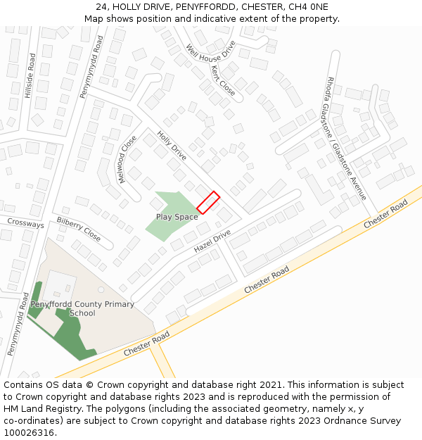 24, HOLLY DRIVE, PENYFFORDD, CHESTER, CH4 0NE: Location map and indicative extent of plot