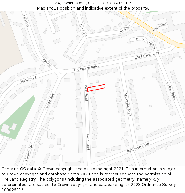 24, IRWIN ROAD, GUILDFORD, GU2 7PP: Location map and indicative extent of plot