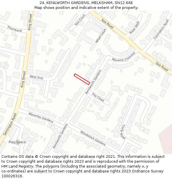 24, KENILWORTH GARDENS, MELKSHAM, SN12 6AE: Location map and indicative extent of plot