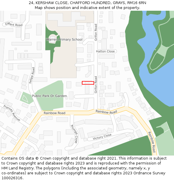 24, KERSHAW CLOSE, CHAFFORD HUNDRED, GRAYS, RM16 6RN: Location map and indicative extent of plot