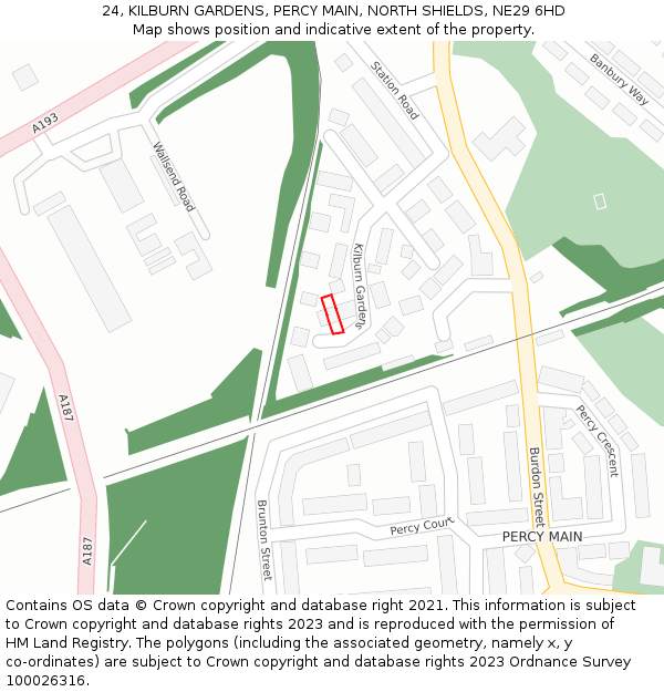 24, KILBURN GARDENS, PERCY MAIN, NORTH SHIELDS, NE29 6HD: Location map and indicative extent of plot