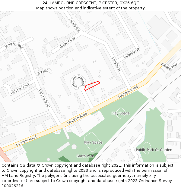 24, LAMBOURNE CRESCENT, BICESTER, OX26 6QG: Location map and indicative extent of plot