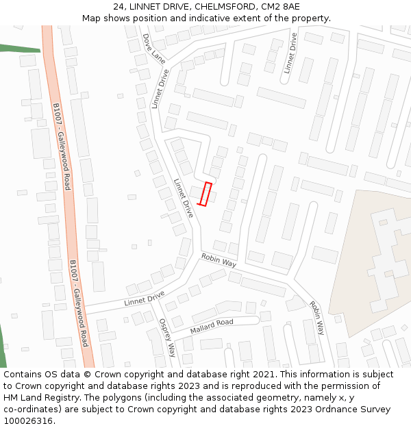 24, LINNET DRIVE, CHELMSFORD, CM2 8AE: Location map and indicative extent of plot