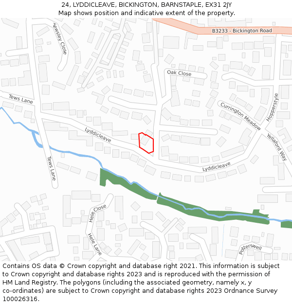 24, LYDDICLEAVE, BICKINGTON, BARNSTAPLE, EX31 2JY: Location map and indicative extent of plot