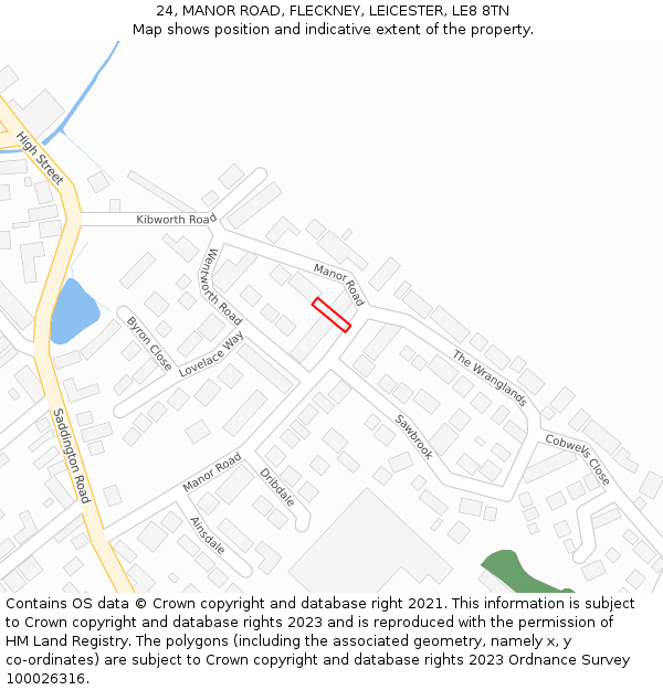 24, MANOR ROAD, FLECKNEY, LEICESTER, LE8 8TN: Location map and indicative extent of plot