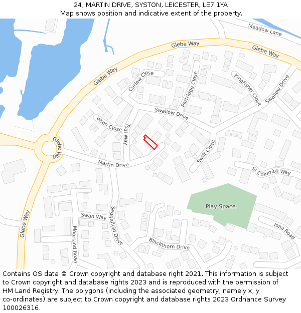 24, MARTIN DRIVE, SYSTON, LEICESTER, LE7 1YA: Location map and indicative extent of plot