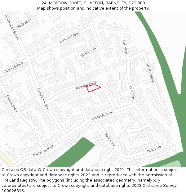 24, MEADOW CROFT, SHAFTON, BARNSLEY, S72 8PR: Location map and indicative extent of plot