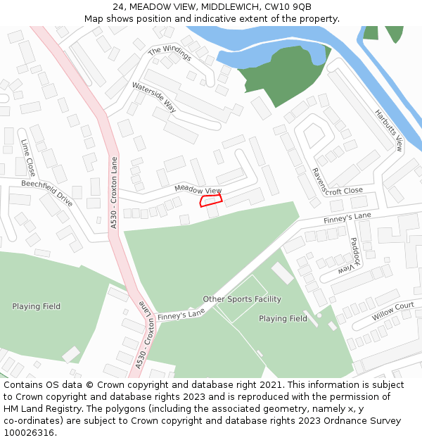 24, MEADOW VIEW, MIDDLEWICH, CW10 9QB: Location map and indicative extent of plot