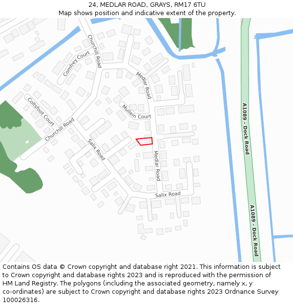 24, MEDLAR ROAD, GRAYS, RM17 6TU: Location map and indicative extent of plot