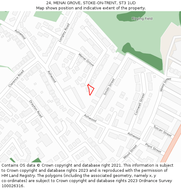 24, MENAI GROVE, STOKE-ON-TRENT, ST3 1UD: Location map and indicative extent of plot