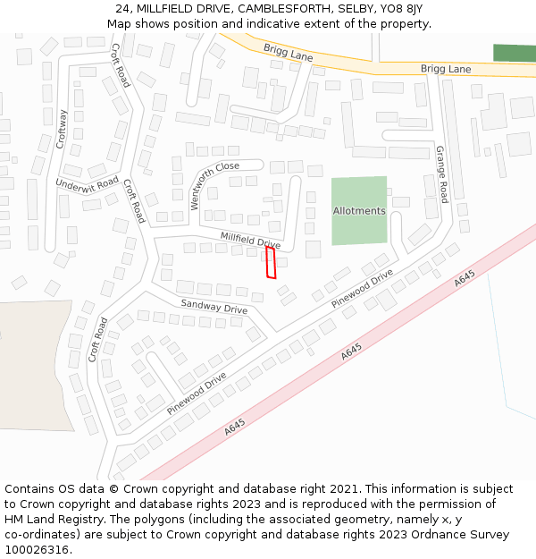 24, MILLFIELD DRIVE, CAMBLESFORTH, SELBY, YO8 8JY: Location map and indicative extent of plot