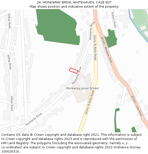 24, MONKWRAY BROW, WHITEHAVEN, CA28 9DT: Location map and indicative extent of plot