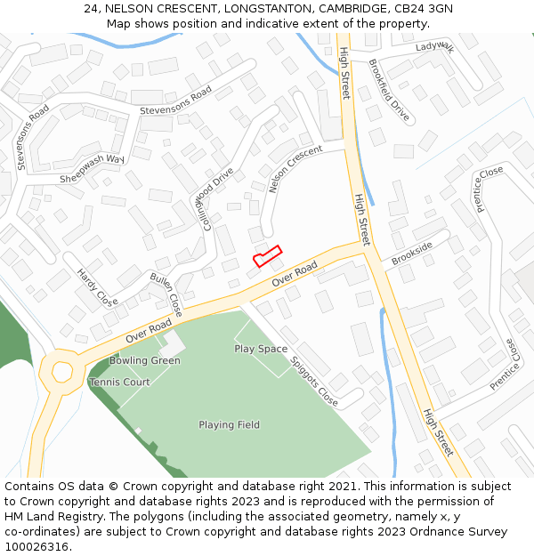 24, NELSON CRESCENT, LONGSTANTON, CAMBRIDGE, CB24 3GN: Location map and indicative extent of plot