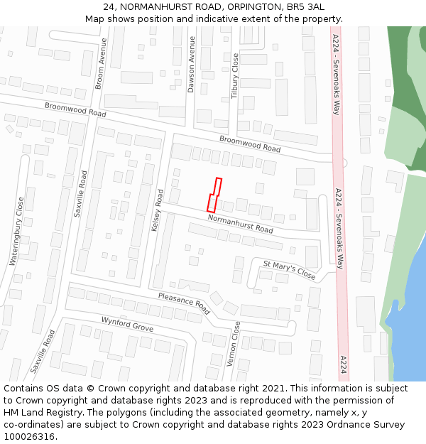 24, NORMANHURST ROAD, ORPINGTON, BR5 3AL: Location map and indicative extent of plot