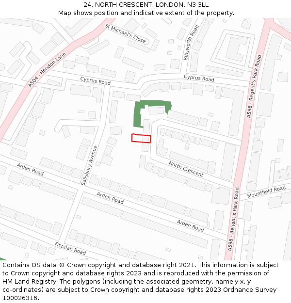 24, NORTH CRESCENT, LONDON, N3 3LL: Location map and indicative extent of plot