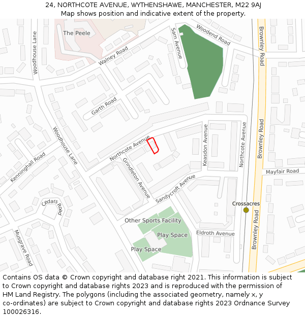 24, NORTHCOTE AVENUE, WYTHENSHAWE, MANCHESTER, M22 9AJ: Location map and indicative extent of plot