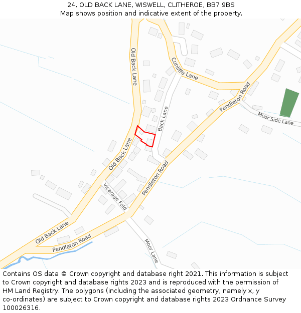 24, OLD BACK LANE, WISWELL, CLITHEROE, BB7 9BS: Location map and indicative extent of plot