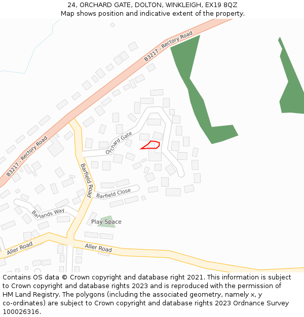 24, ORCHARD GATE, DOLTON, WINKLEIGH, EX19 8QZ: Location map and indicative extent of plot