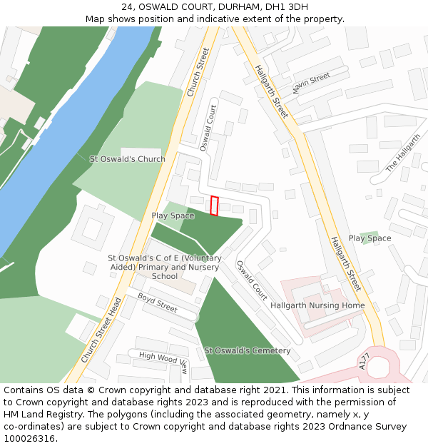 24, OSWALD COURT, DURHAM, DH1 3DH: Location map and indicative extent of plot