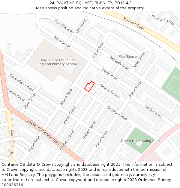 24, PALATINE SQUARE, BURNLEY, BB11 4JF: Location map and indicative extent of plot