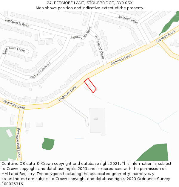 24, PEDMORE LANE, STOURBRIDGE, DY9 0SX: Location map and indicative extent of plot