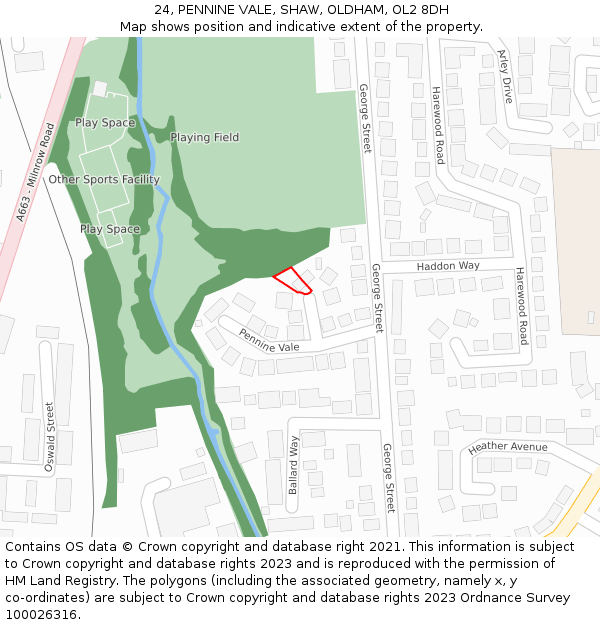 24, PENNINE VALE, SHAW, OLDHAM, OL2 8DH: Location map and indicative extent of plot