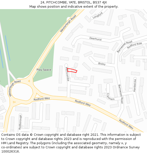 24, PITCHCOMBE, YATE, BRISTOL, BS37 4JX: Location map and indicative extent of plot