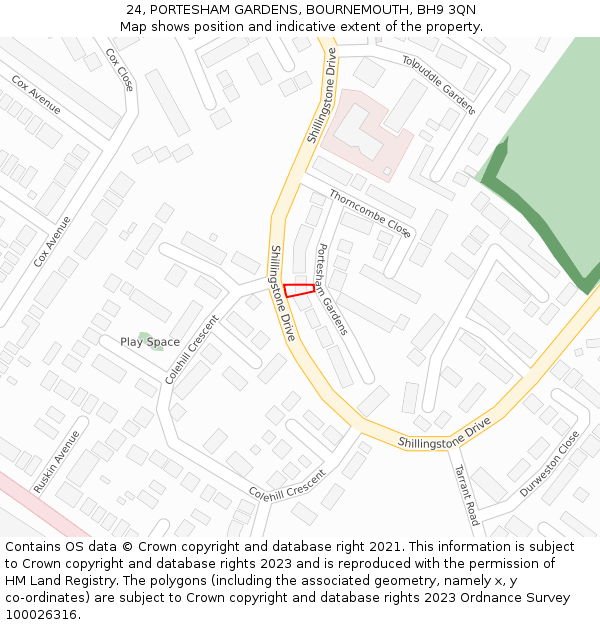 24, PORTESHAM GARDENS, BOURNEMOUTH, BH9 3QN: Location map and indicative extent of plot