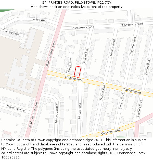 24, PRINCES ROAD, FELIXSTOWE, IP11 7QY: Location map and indicative extent of plot