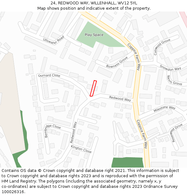 24, REDWOOD WAY, WILLENHALL, WV12 5YL: Location map and indicative extent of plot