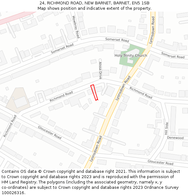 24, RICHMOND ROAD, NEW BARNET, BARNET, EN5 1SB: Location map and indicative extent of plot