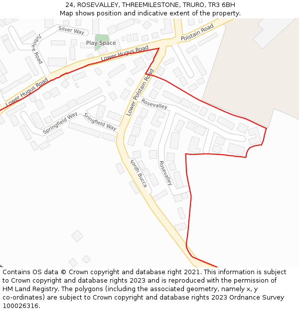 24, ROSEVALLEY, THREEMILESTONE, TRURO, TR3 6BH: Location map and indicative extent of plot