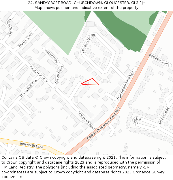 24, SANDYCROFT ROAD, CHURCHDOWN, GLOUCESTER, GL3 1JH: Location map and indicative extent of plot