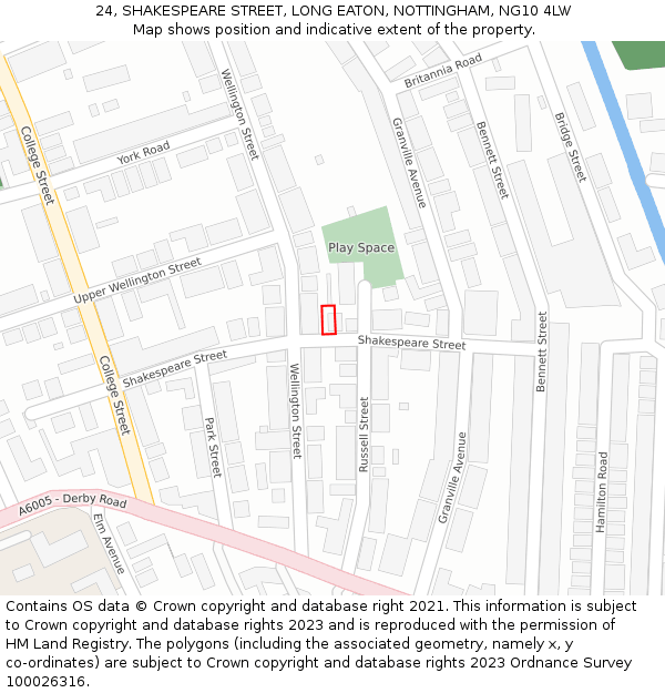 24, SHAKESPEARE STREET, LONG EATON, NOTTINGHAM, NG10 4LW: Location map and indicative extent of plot