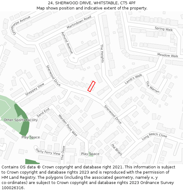 24, SHERWOOD DRIVE, WHITSTABLE, CT5 4PF: Location map and indicative extent of plot