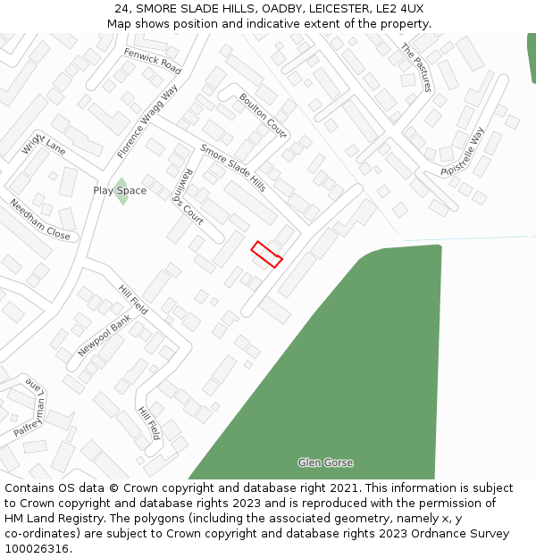 24, SMORE SLADE HILLS, OADBY, LEICESTER, LE2 4UX: Location map and indicative extent of plot