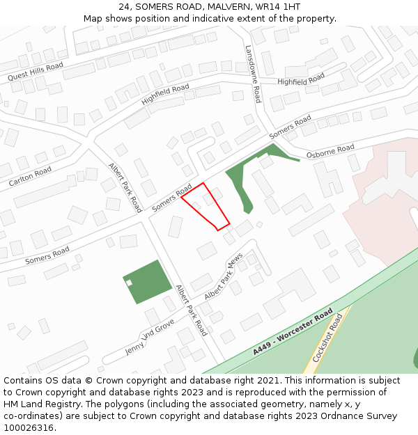 24, SOMERS ROAD, MALVERN, WR14 1HT: Location map and indicative extent of plot