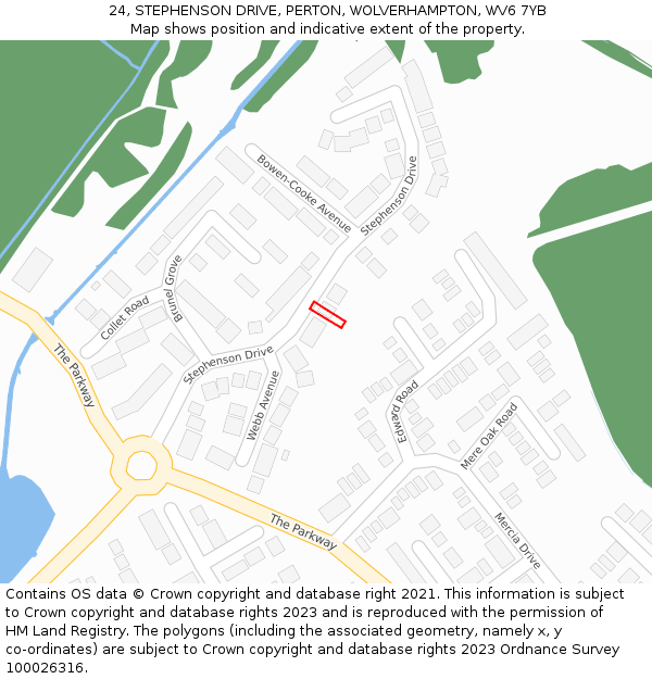 24, STEPHENSON DRIVE, PERTON, WOLVERHAMPTON, WV6 7YB: Location map and indicative extent of plot