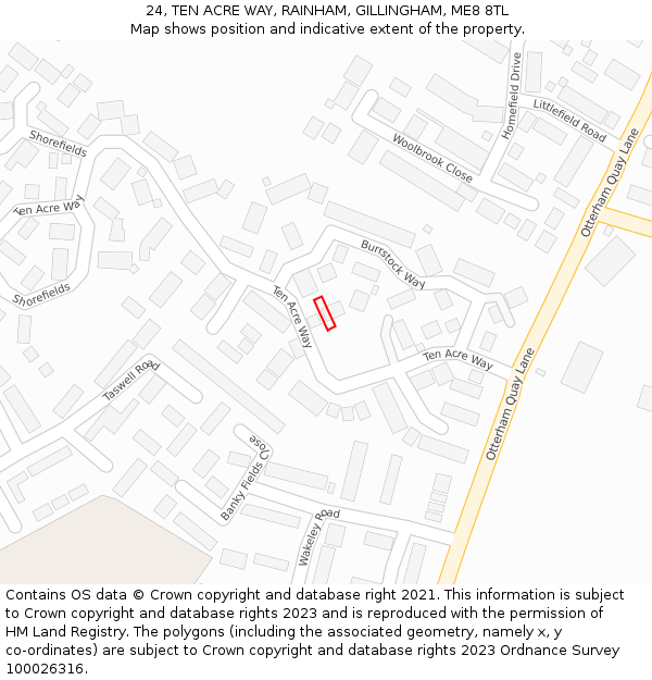 24, TEN ACRE WAY, RAINHAM, GILLINGHAM, ME8 8TL: Location map and indicative extent of plot