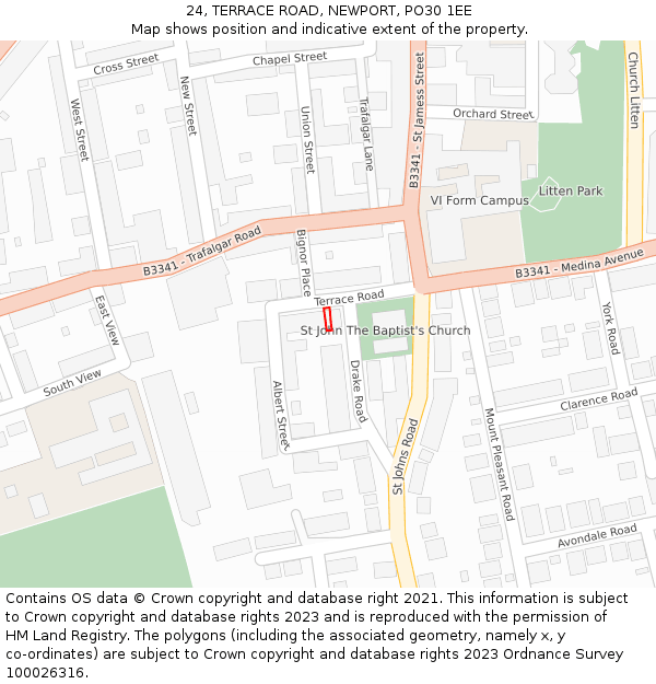 24, TERRACE ROAD, NEWPORT, PO30 1EE: Location map and indicative extent of plot