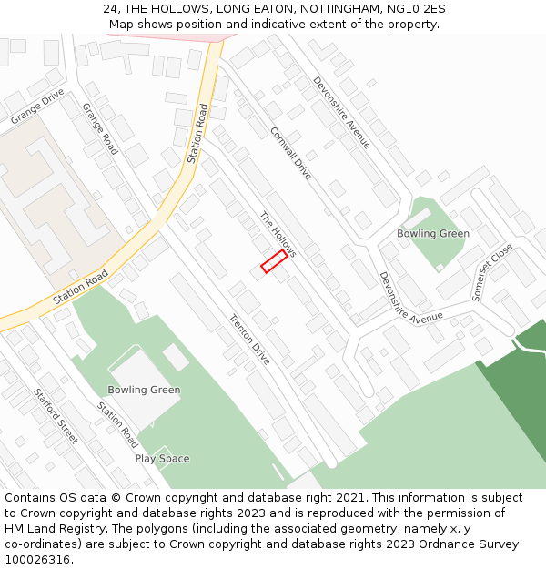 24, THE HOLLOWS, LONG EATON, NOTTINGHAM, NG10 2ES: Location map and indicative extent of plot