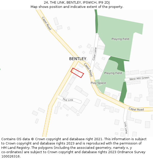 24, THE LINK, BENTLEY, IPSWICH, IP9 2DJ: Location map and indicative extent of plot